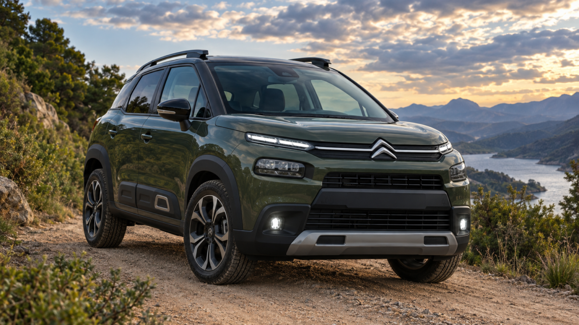 Citroën C3 Aircross Outdoor на грунтовій дорозі з логотипом Migoo