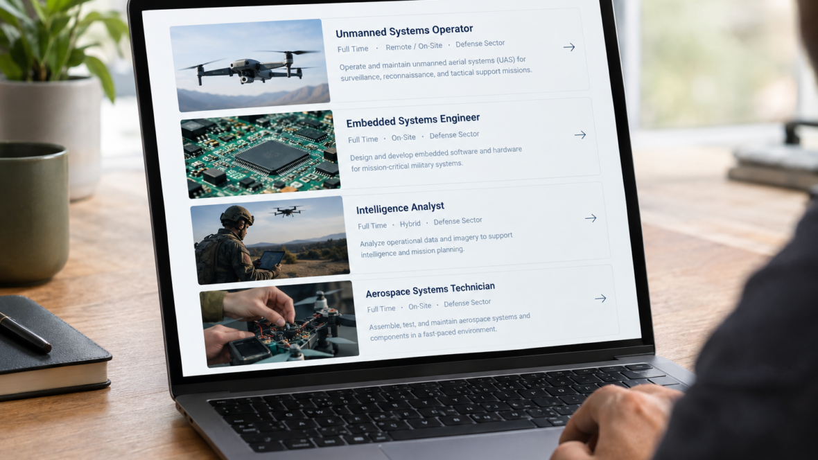 екран з вакансіями у сфері military tech на ноутбуці