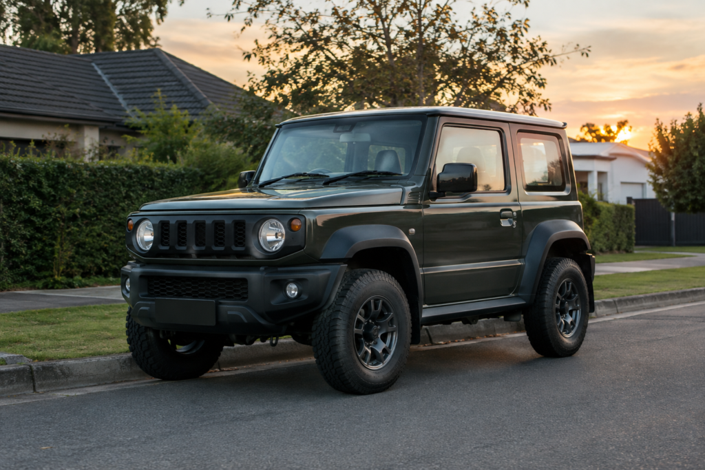 Suzuki Jimny на вулиці в передмісті під вечірнім світлом