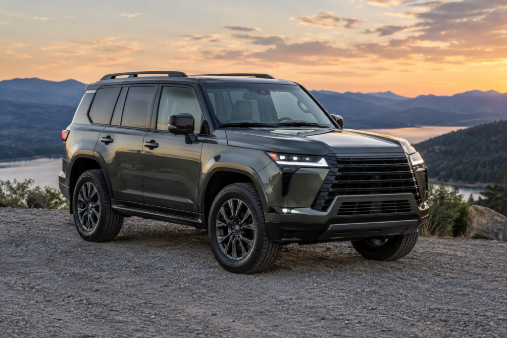 Оновлений Lexus GX, вид спереду-набік із відкритими дверима та багажником