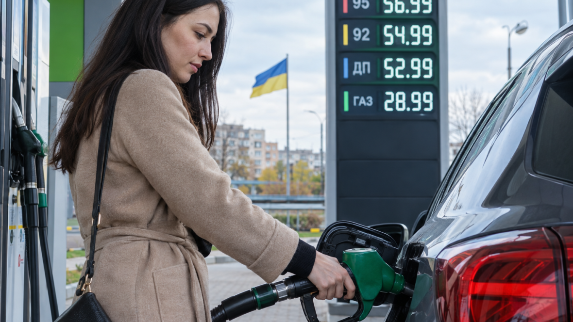 Жінка заправляє авто