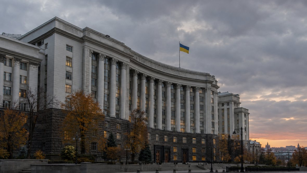 Будівля Міністерства фінансів України з прапором