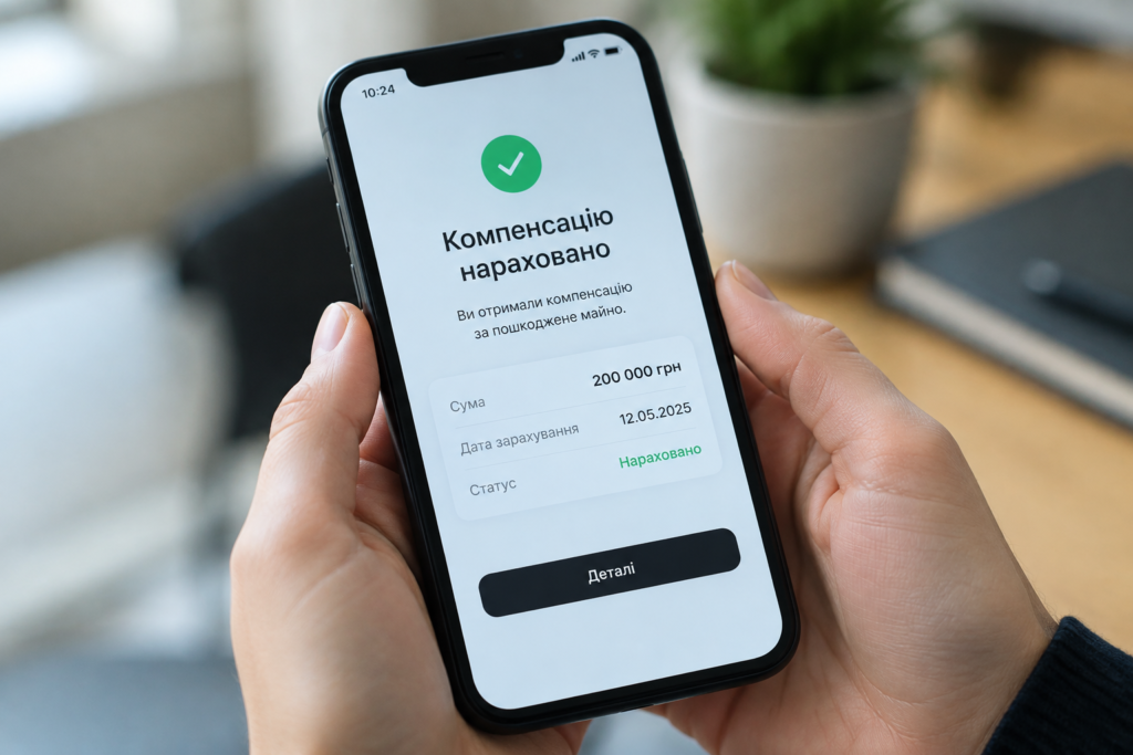 Підтвердження компенсації в застосунку Дія на екрані смартфона