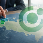 Логотип OTP Bank на тлі умовної карти росії з виділеними балтійськими країнами