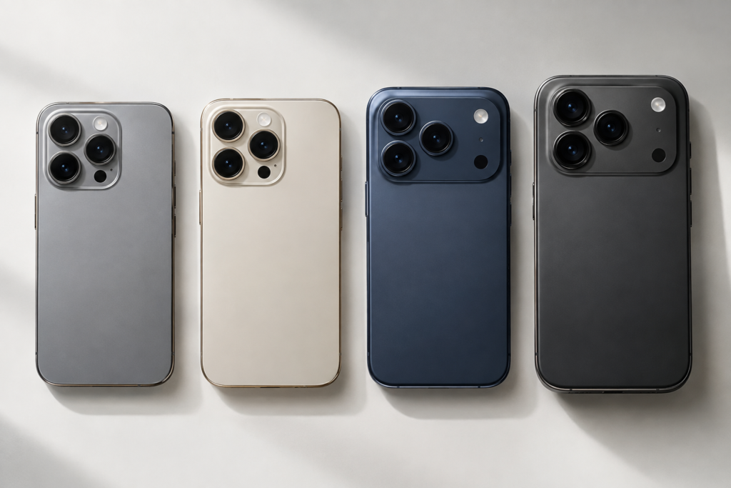 Порівняння iPhone 15 Pro 16 Pro 17 Pro і 18 Pro на столі