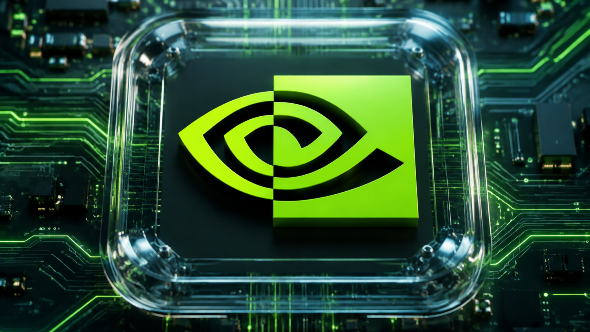 логотип Nvidia на фоні схем штучного інтелекту як образ безпеки та ізоляції