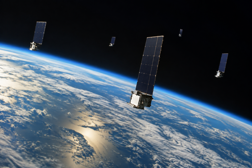 Супутники Starlink V3 на орбіті на тлі кривизни Землі
