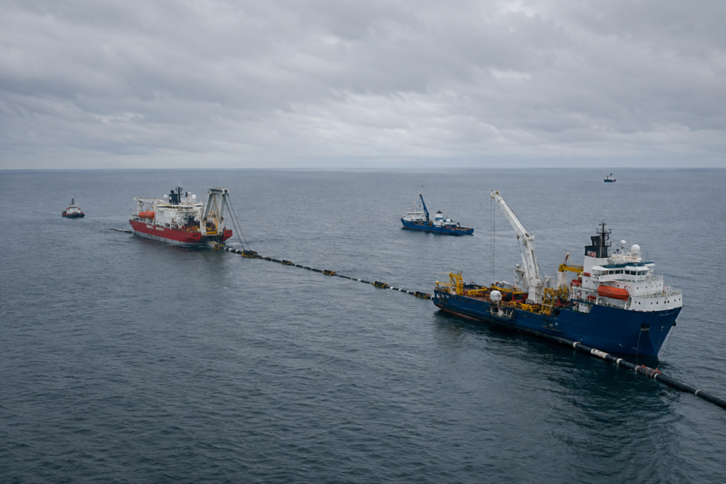 Балтійське море з інфраструктурою трубопроводів і суднами для ремонту