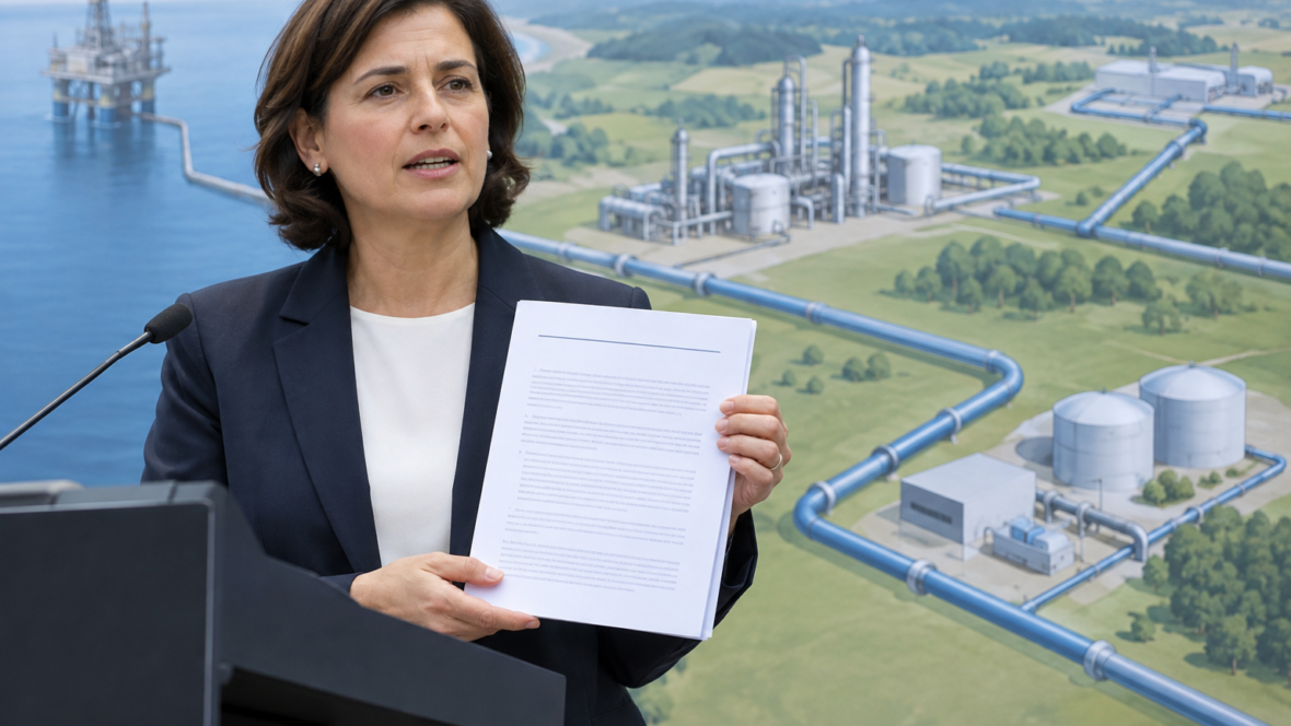 Показ нормативного документа на фоні газової інфраструктури