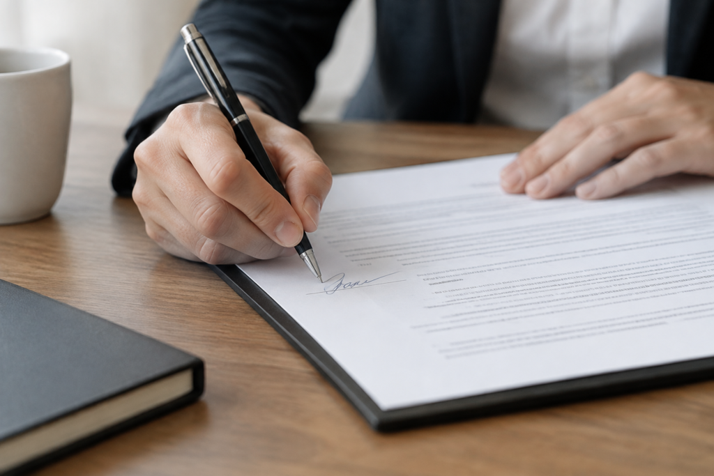 hands signing loan restructuring agreement document