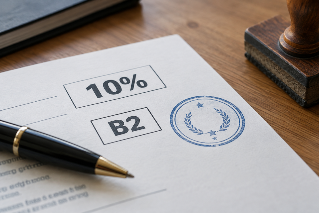 документ з позначеною надбавкою 10% і рівнем B2