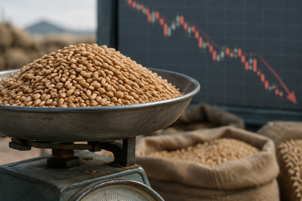 wheat grains with falling price chart