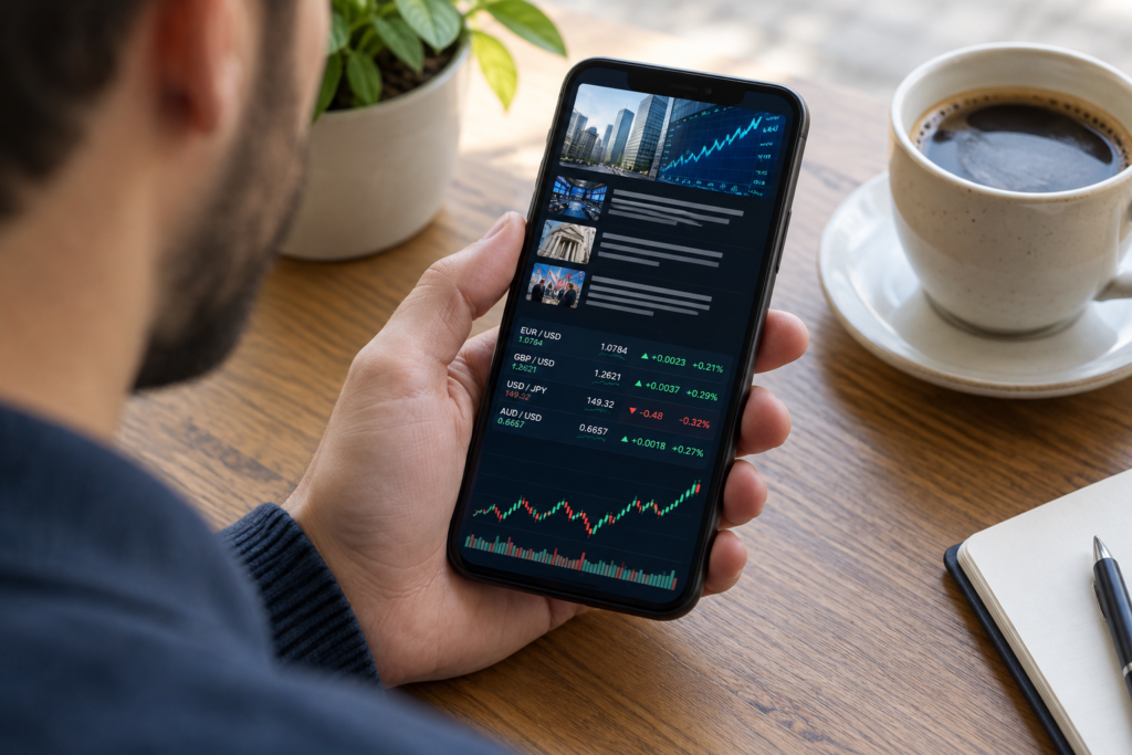людина дивиться курс валют на смартфоні