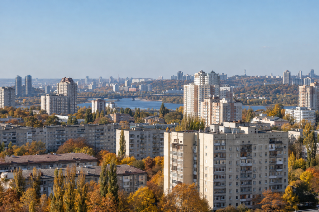 панорама житлових будинків Києва восени