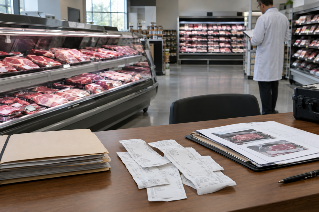 Meat products display and investigation documents