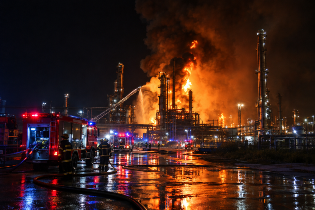 Пожежа на нафтопереробному заводі з димом
