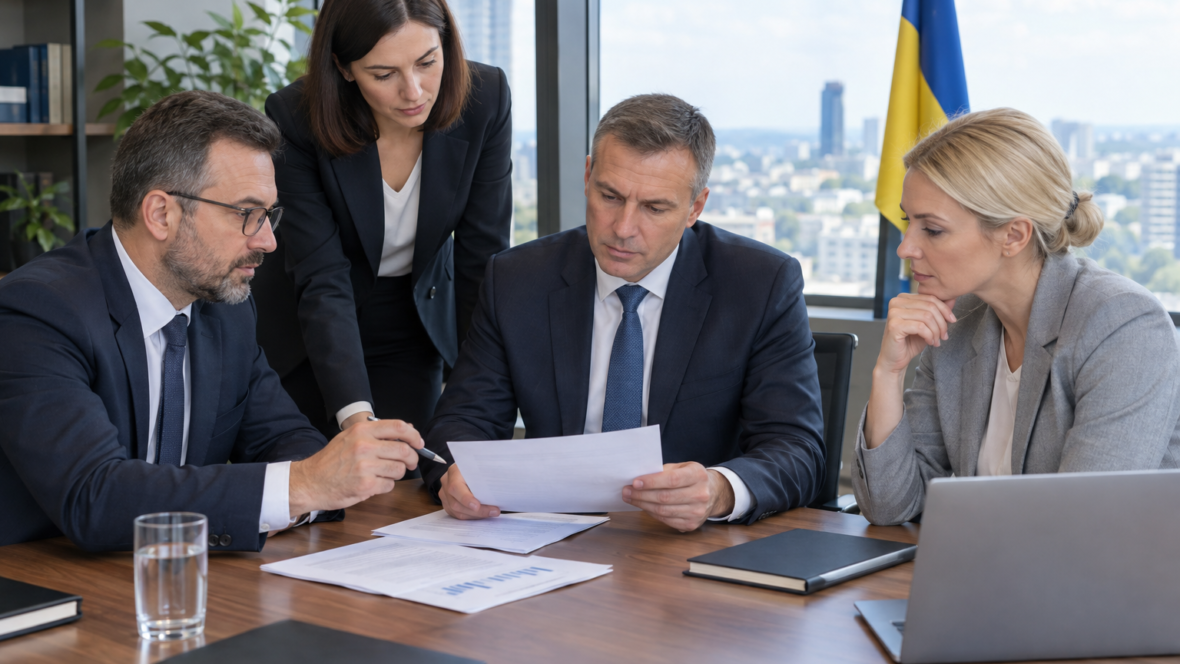 група банківських керівників із документами