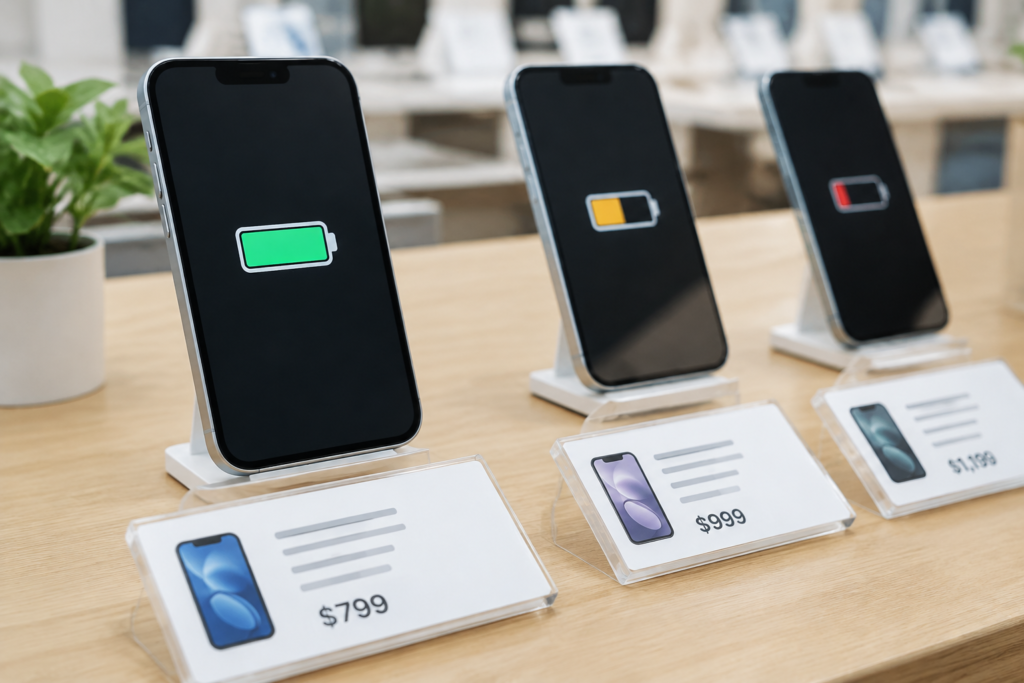 smartphone battery icon and price tags