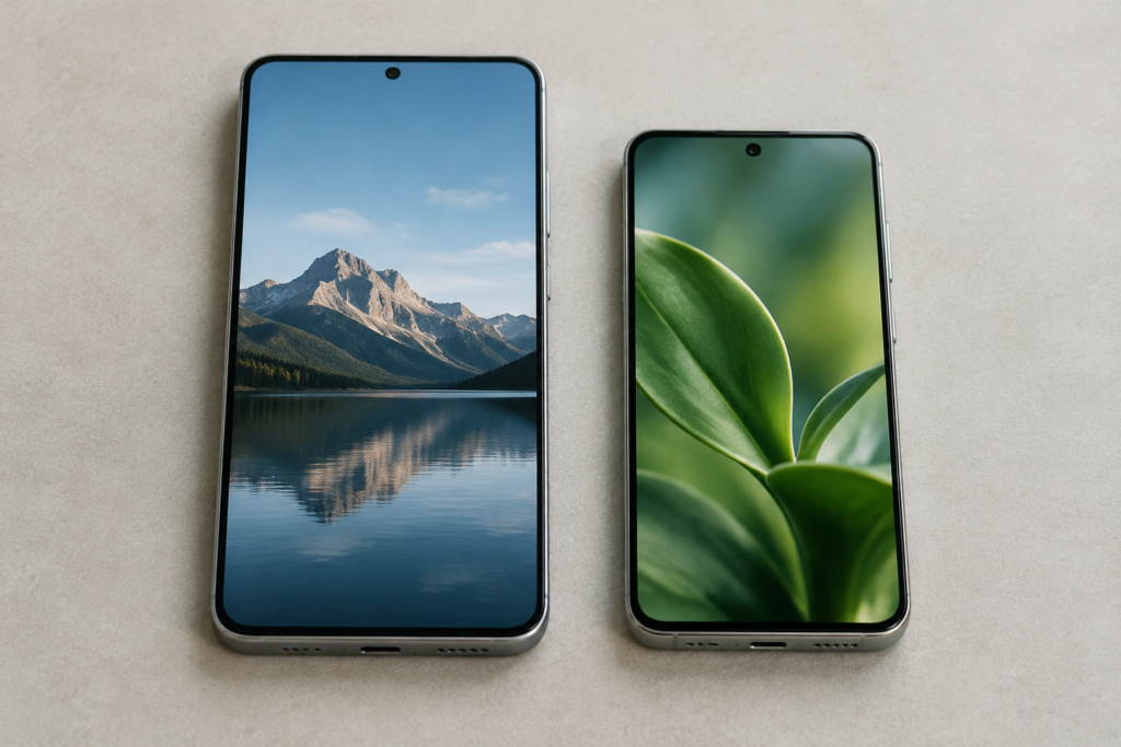 two smartphones side by side with different screens
