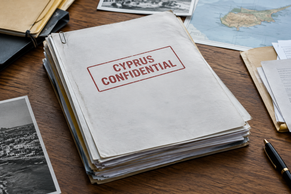 Папери з написом Cyprus Confidential на столі
