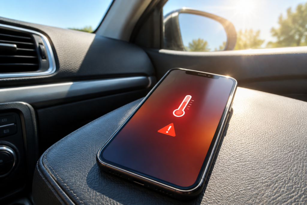 перегрітий телефон у авто на прямому сонці