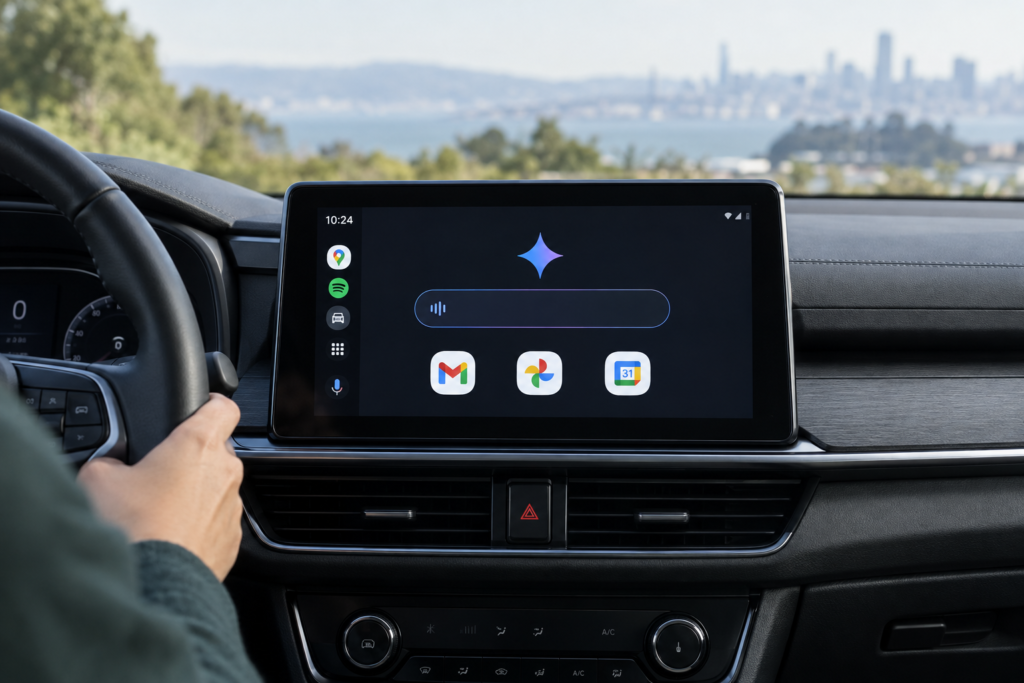 салон авто з екраном Android Auto і іконами