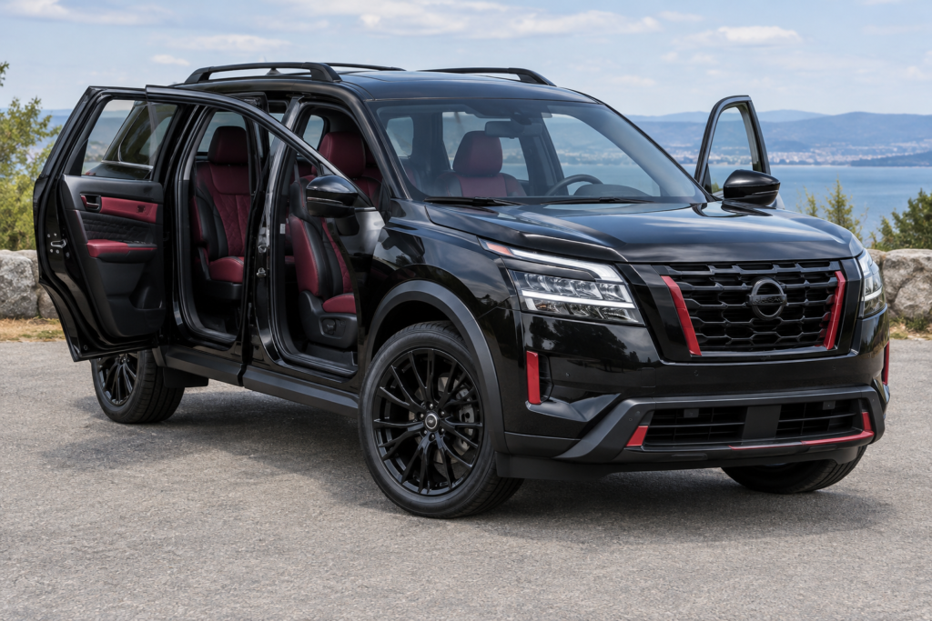 front view with black burgundy interior visible