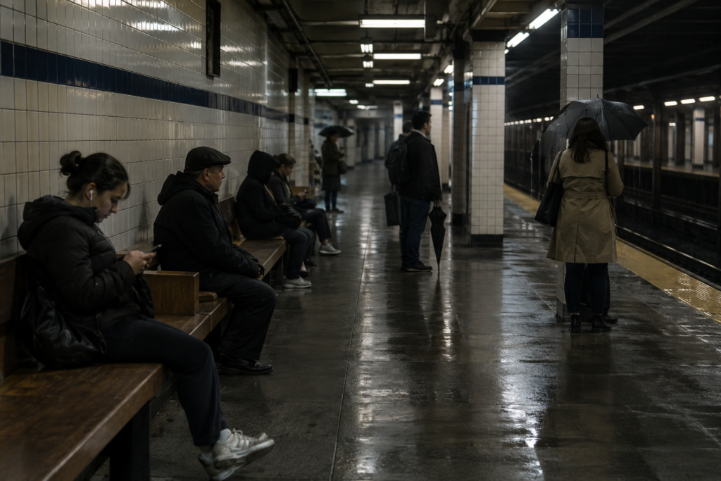 underground station with people taking shelter