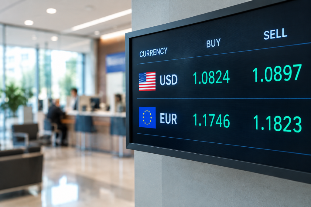 електронне табло курсів валюти у банку