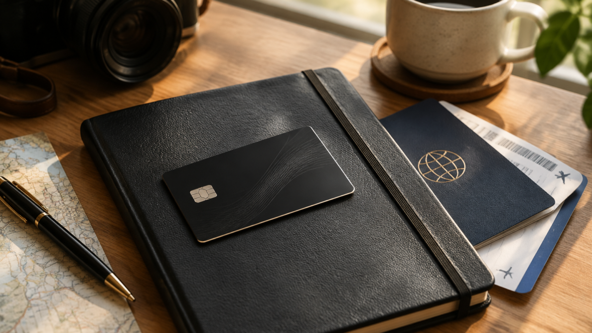 Visa Infinite card with passport and planner