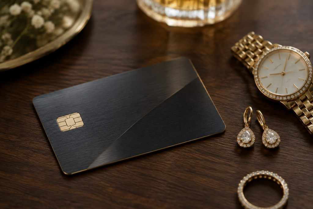 Visa Infinite card beside elegant jewelry