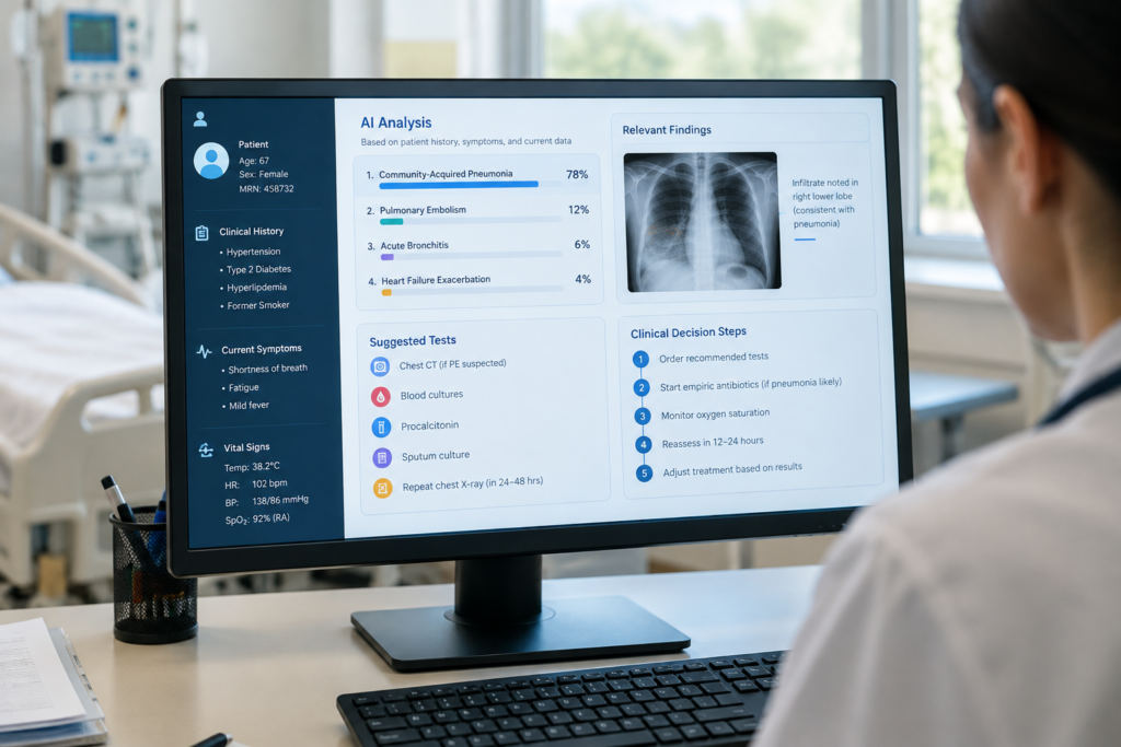screen with an AI patient diagnostic interface