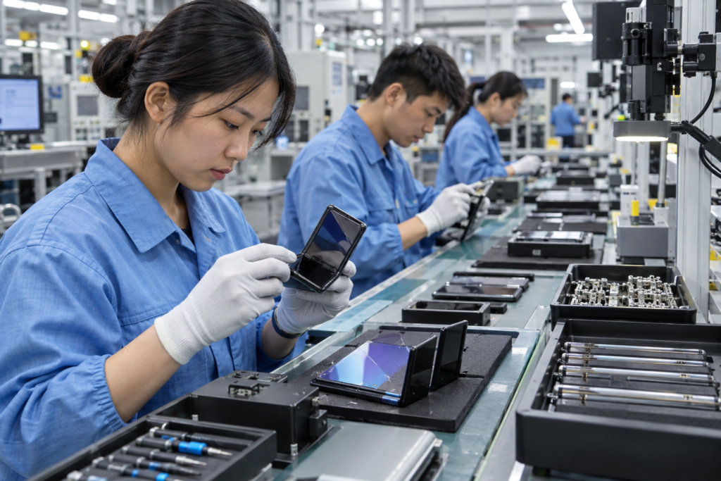 production line assembling foldable smartphones