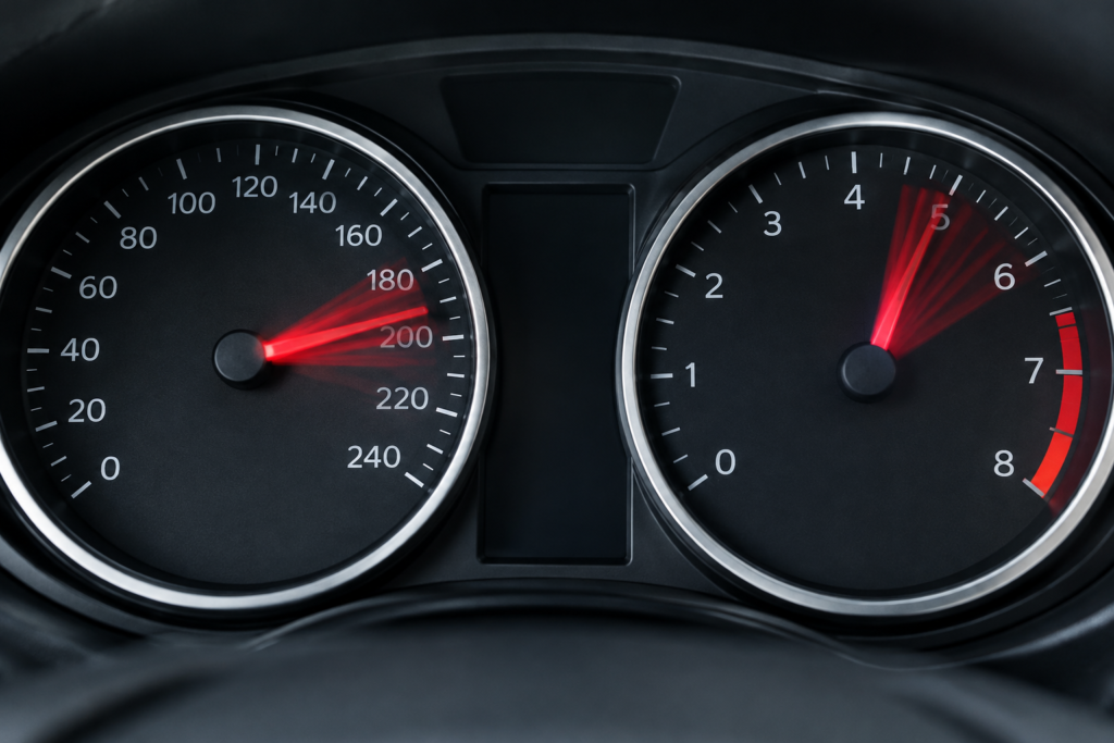 Close-up of the instrument panel with arrows