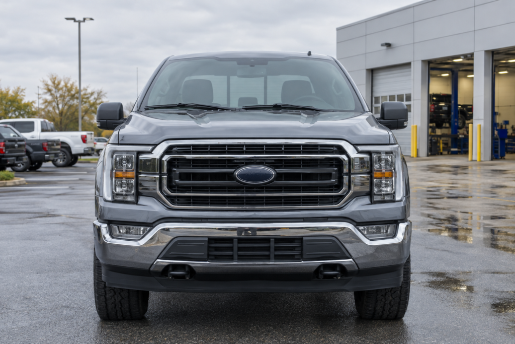 Front view of a Ford F‑Series pickup at the dealer