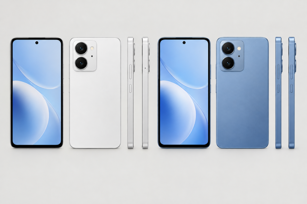 Vivo Y600 фронт і задній вигляд білі сині