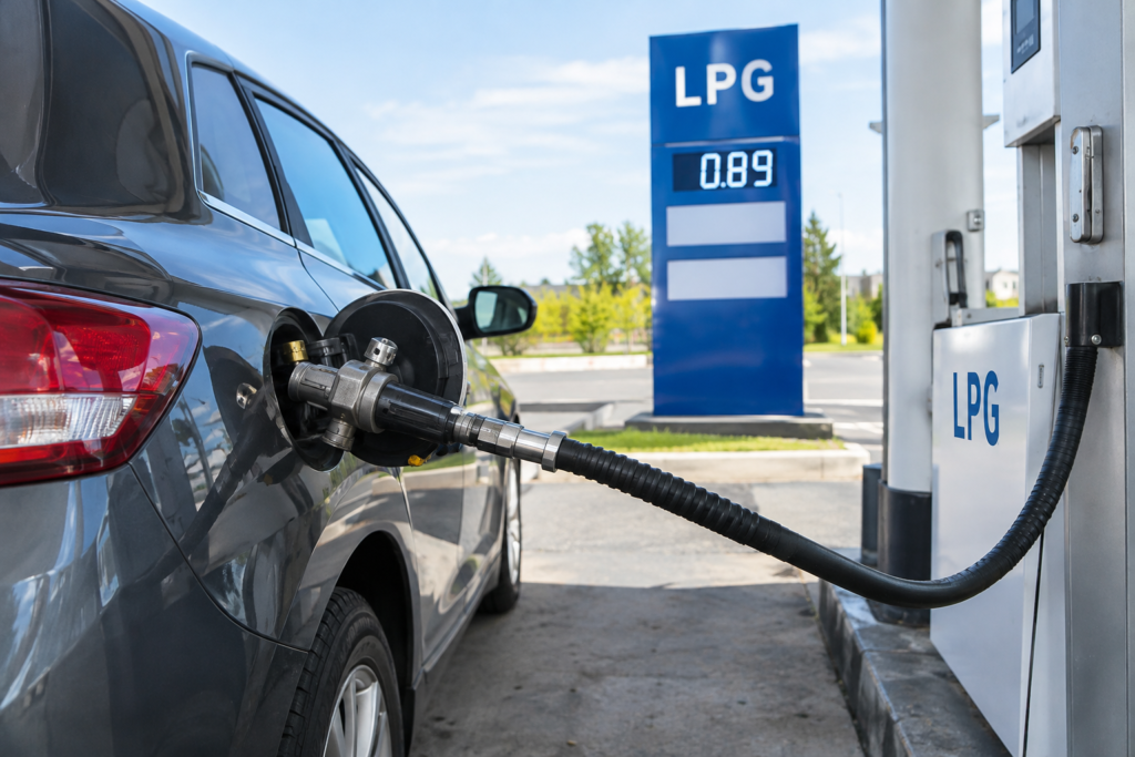автомобиль заправляется автогазом на АЗС