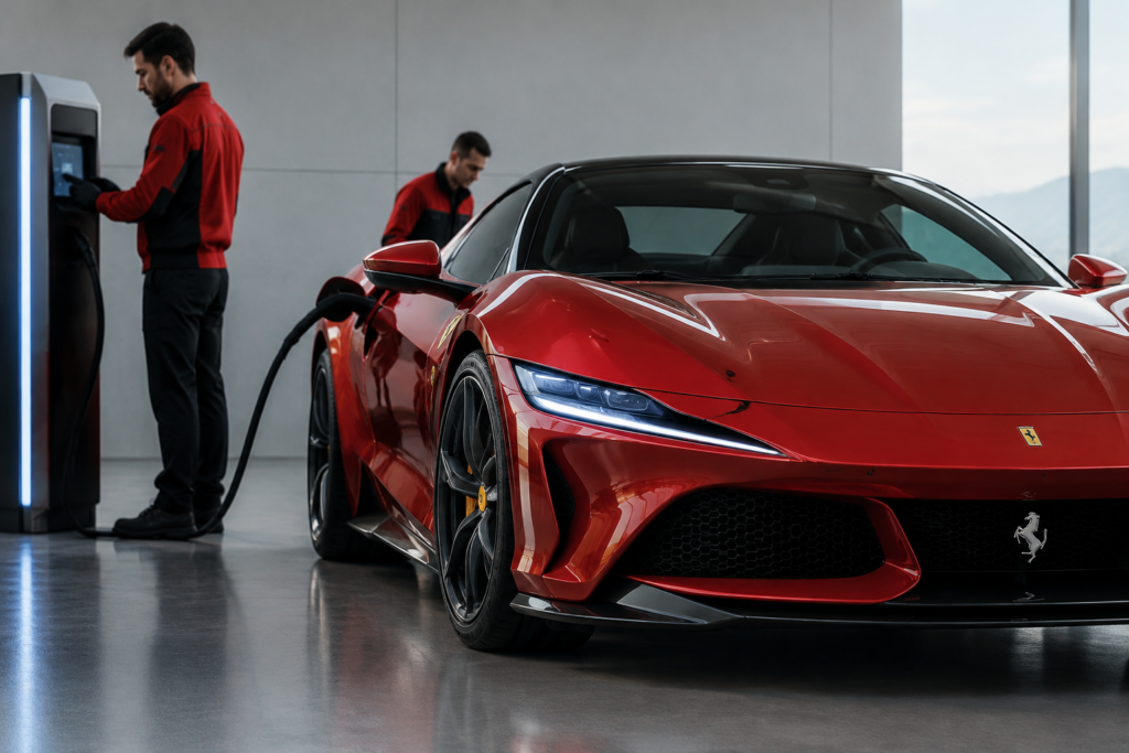 Ferrari Luce charging near fast charger