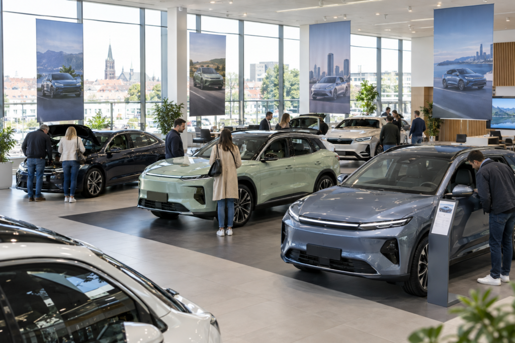 Демонстрация новых китайских гибридных автомобилей в салоне