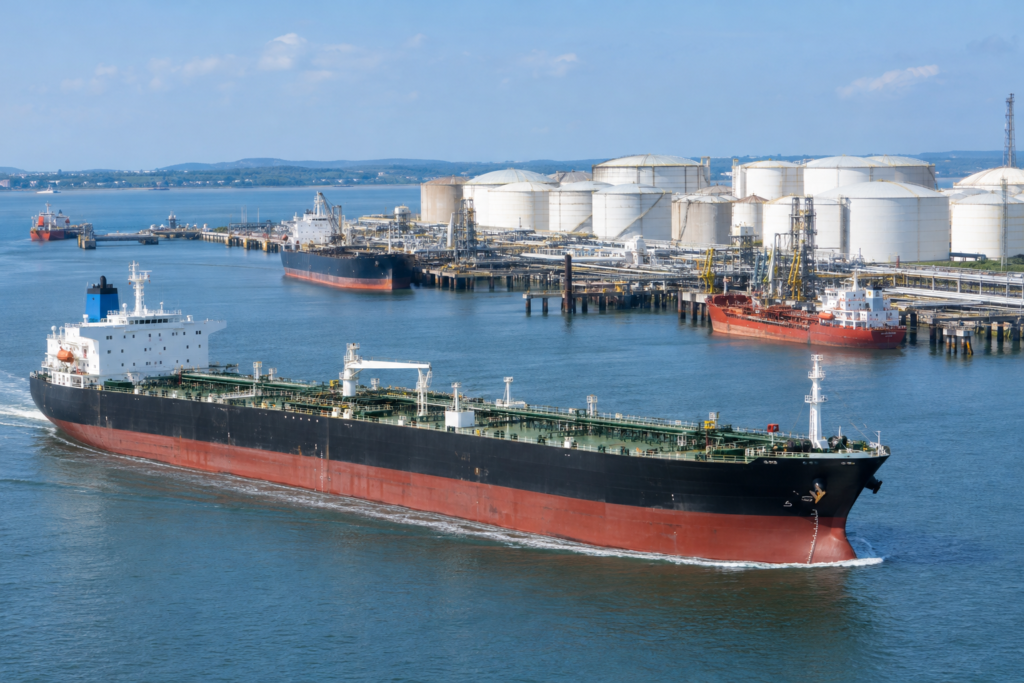 танкеры и нефтяные резервуары в порту
