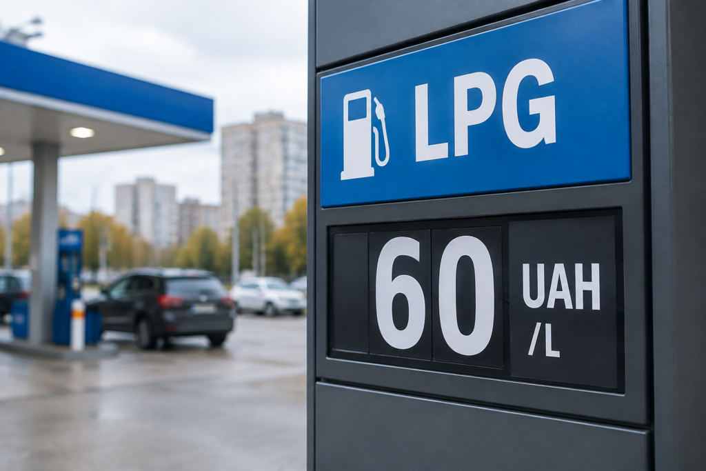 табло з ціною скрапленого газу шістдесят гривень