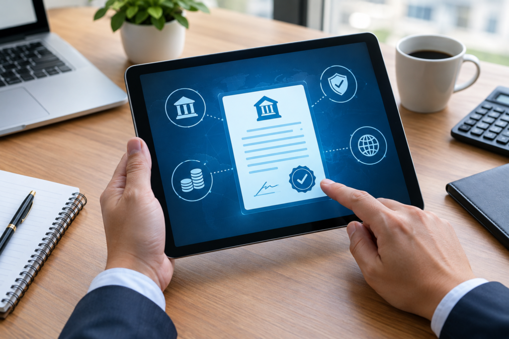 an electronic bank guarantee on a tablet screen