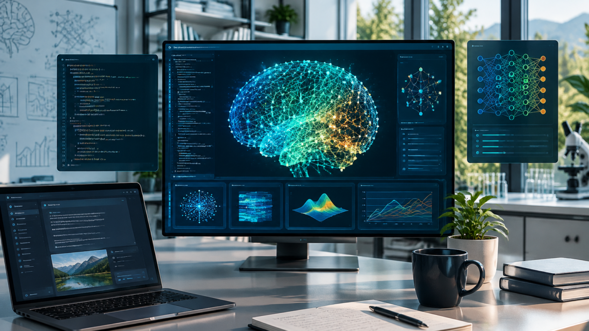 visualization of AI model with code and interfaces
