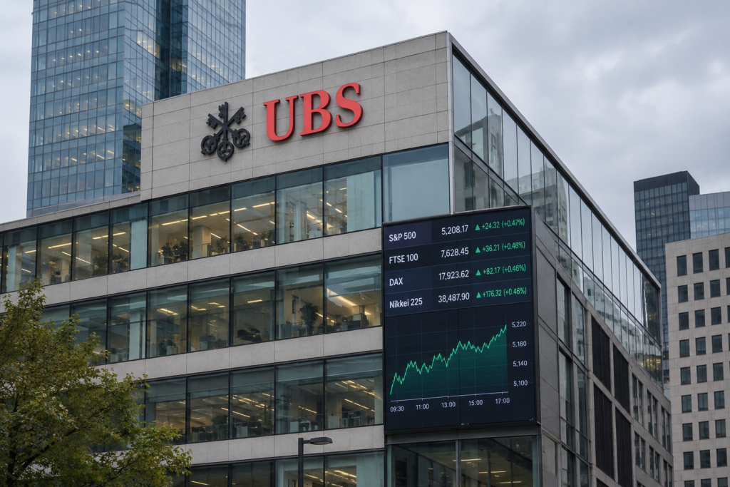Здание UBS и биржевой экран
