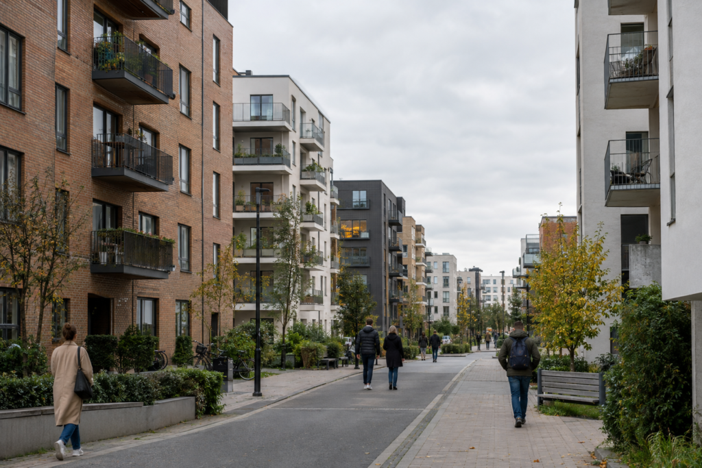 Городской жилой район с многоэтажками
