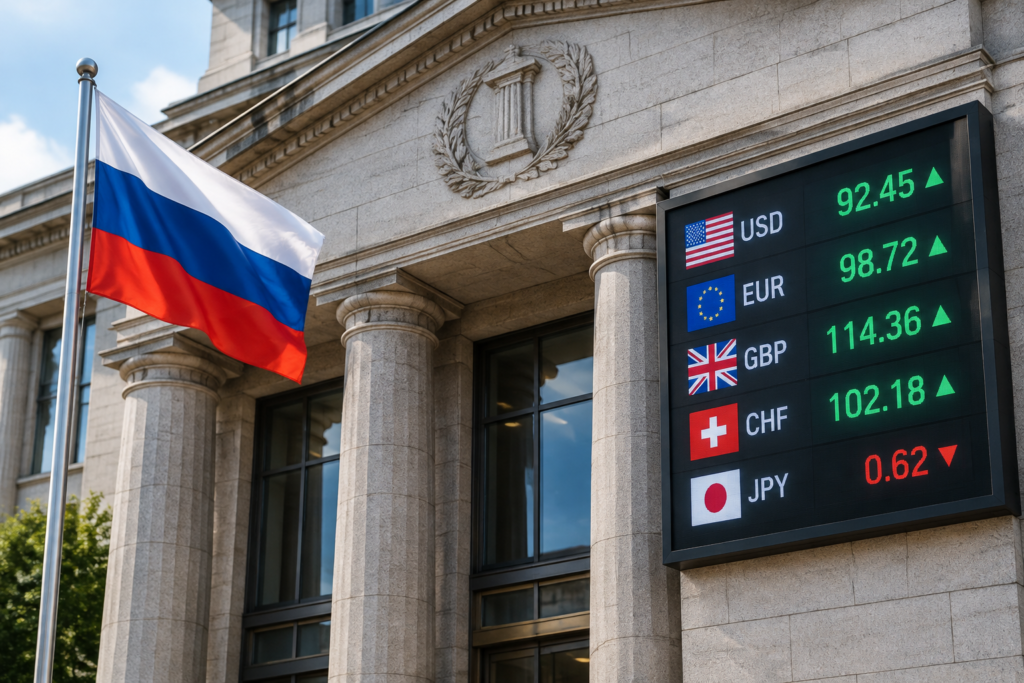 фасад центробанку з табло курсу валюти