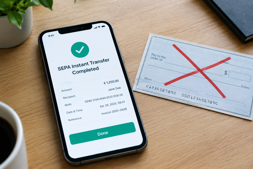 экран смартфона с подтверждением SEPA-перевода
