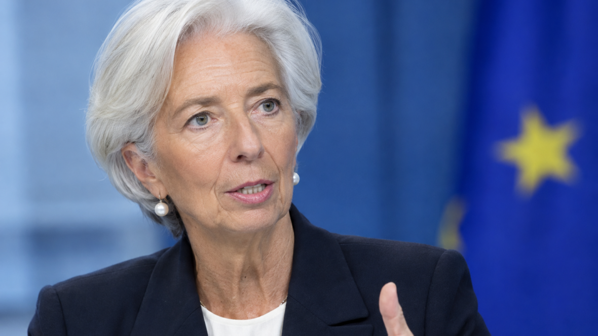 Christine Lagarde speaking at ECB event