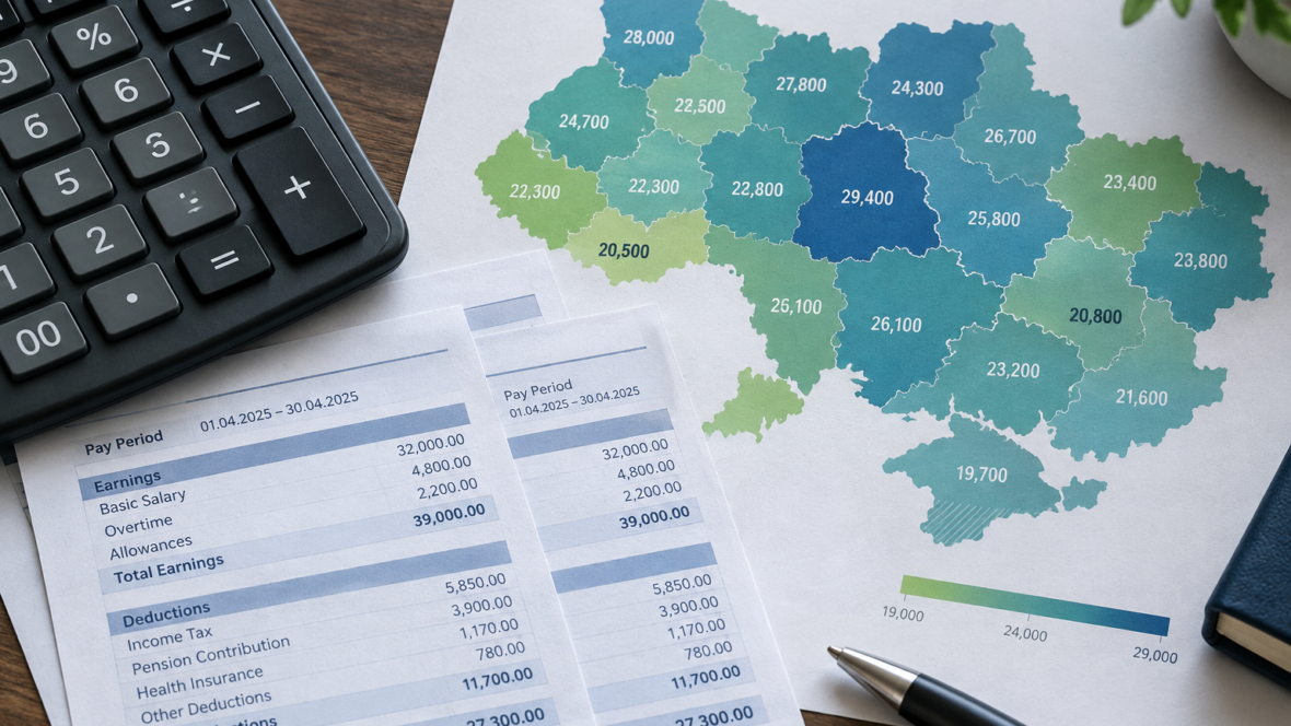 калькулятор і платіжні листки з мапою