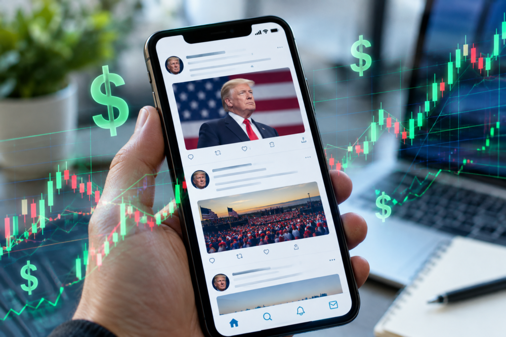 смартфон с лентой Truth Social и графиком